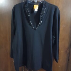 Ruby Rd. Black Top with Embellished Neckline